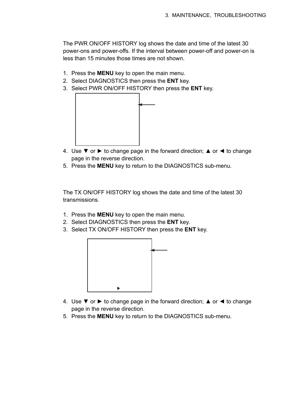 7 3.4.3 power on/off history, 4 tx on/off history | Furuno UAIS TRANPONDER FA-150 User Manual | Page 82 / 128