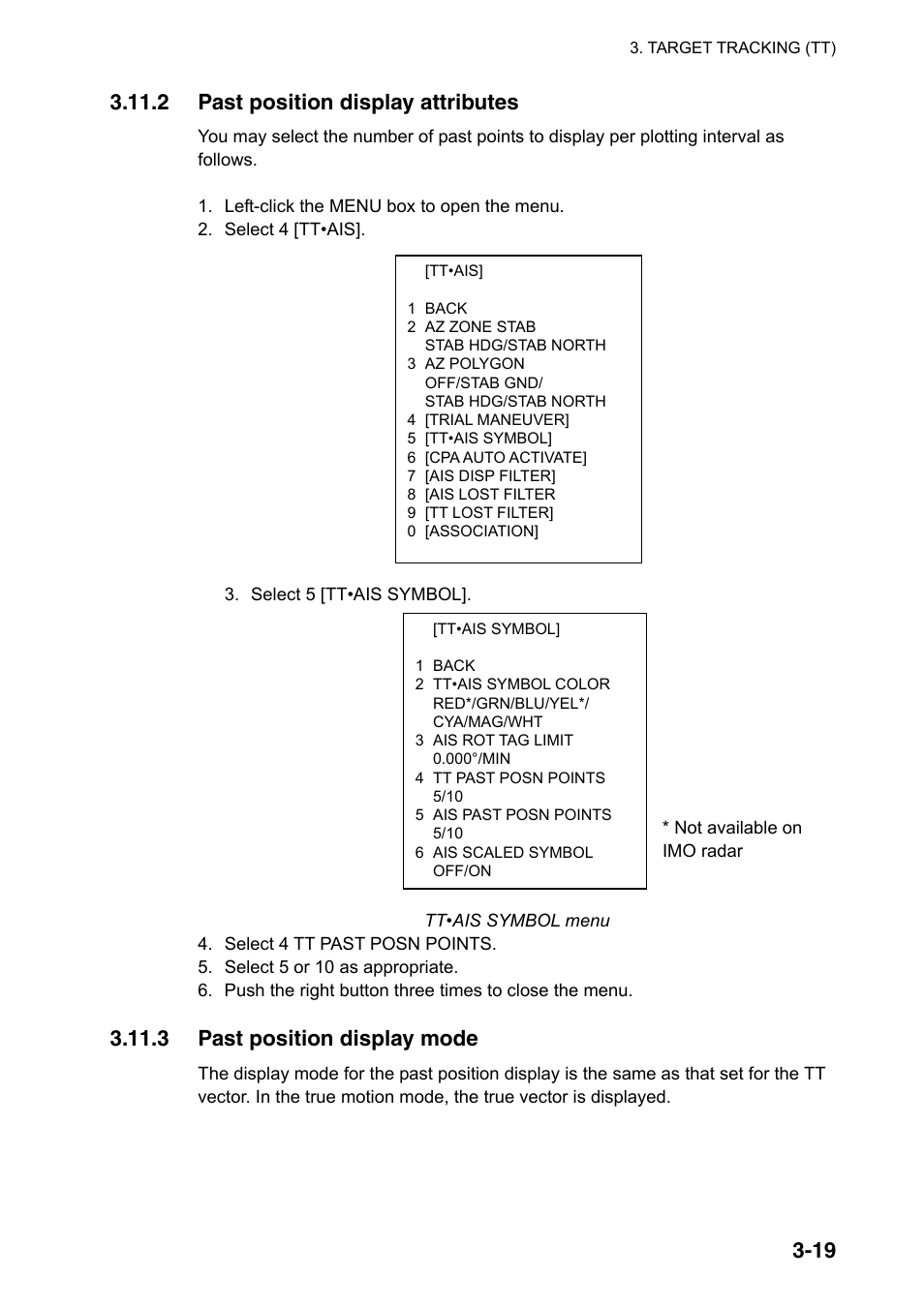 2 past position display attributes, 3 past position display mode | Furuno FAR-2107(-BB) User Manual | Page 157 / 312