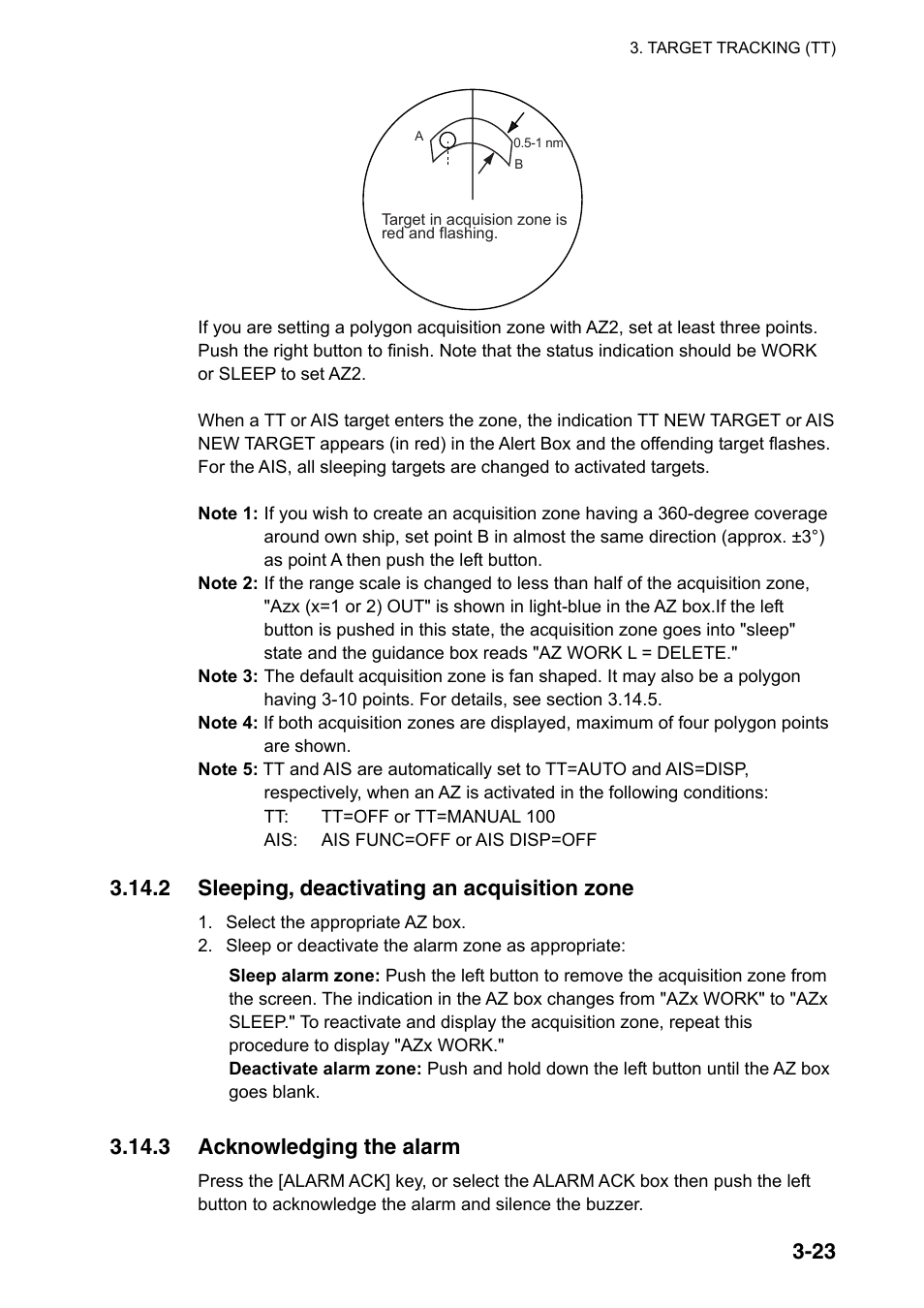 2 sleeping, deactivating an acquisition zone, 3 acknowledging the alarm | Furuno FAR-2107(-BB) User Manual | Page 161 / 312
