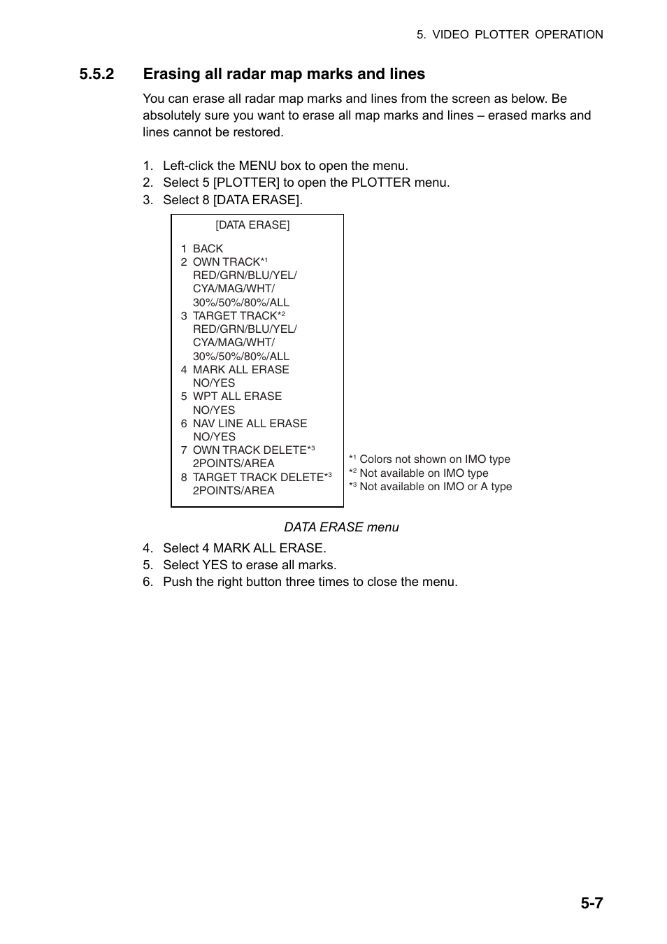 7 5.5.2 erasing all radar map marks and lines | Furuno FAR-2107(-BB) User Manual | Page 207 / 312
