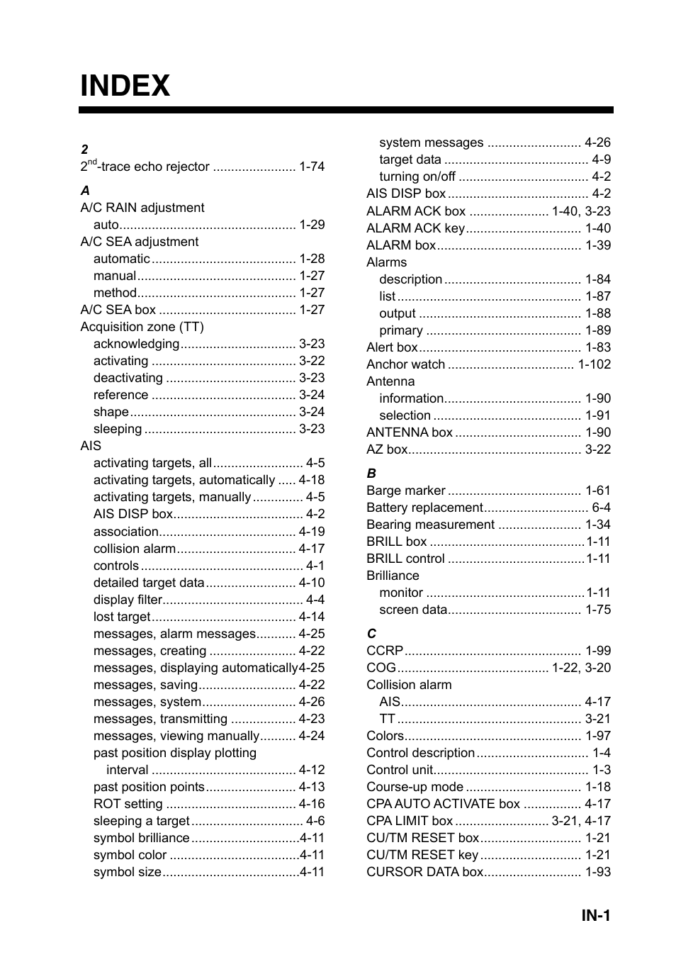 Index | Furuno FAR-2107(-BB) User Manual | Page 307 / 312