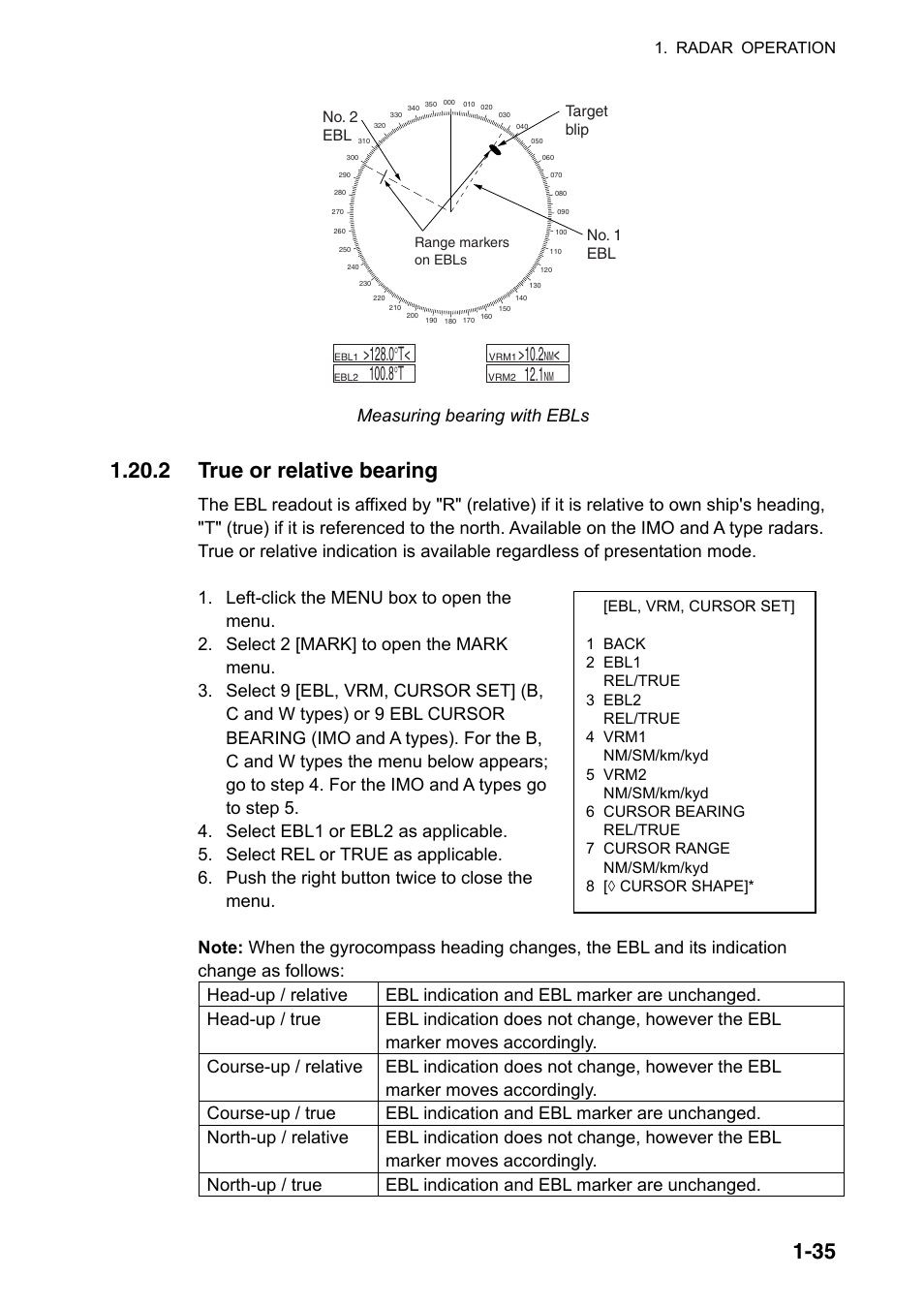 2 true or relative bearing, Measuring bearing with ebls | Furuno FAR-2107(-BB) User Manual | Page 57 / 312