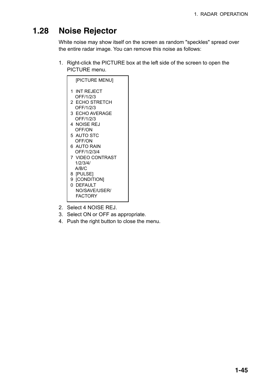 28 noise rejector | Furuno FAR-2107(-BB) User Manual | Page 67 / 312