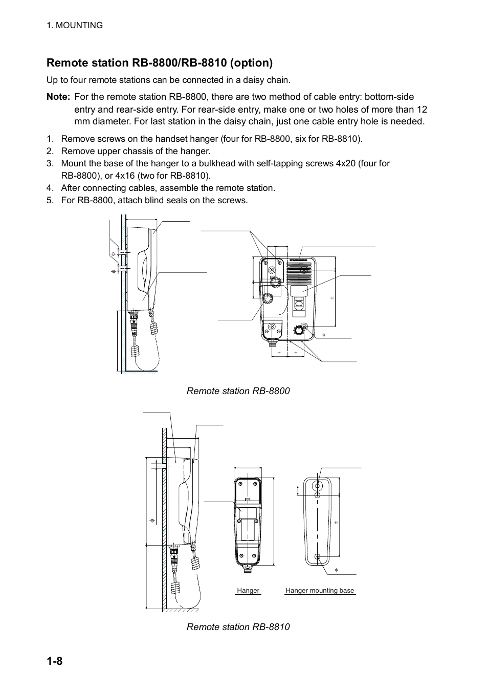 Remote station rb-8800, Remote station rb-8810 | Furuno FM-8800S User Manual | Page 16 / 72
