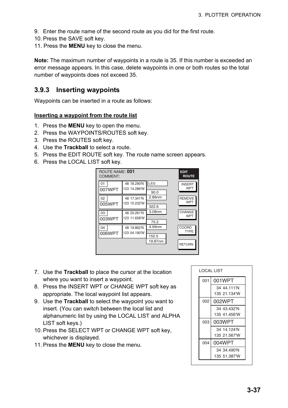 3 inserting waypoints | Furuno NATVET 1824C User Manual | Page 102 / 239