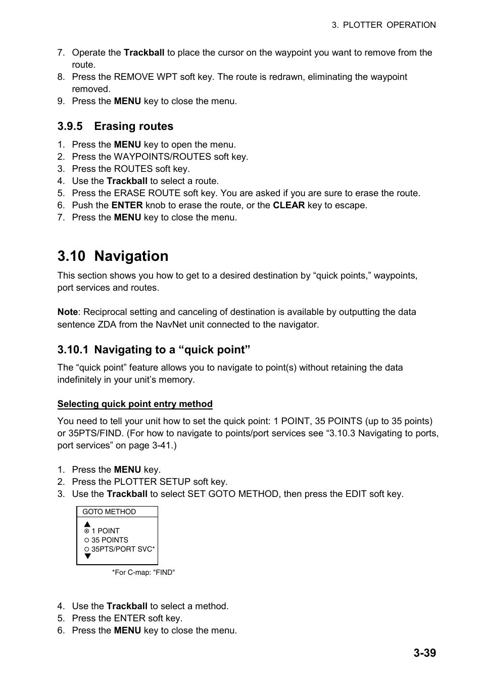 10 navigation, 5 erasing routes, 1 navigating to a “quick point | Furuno NATVET 1824C User Manual | Page 104 / 239