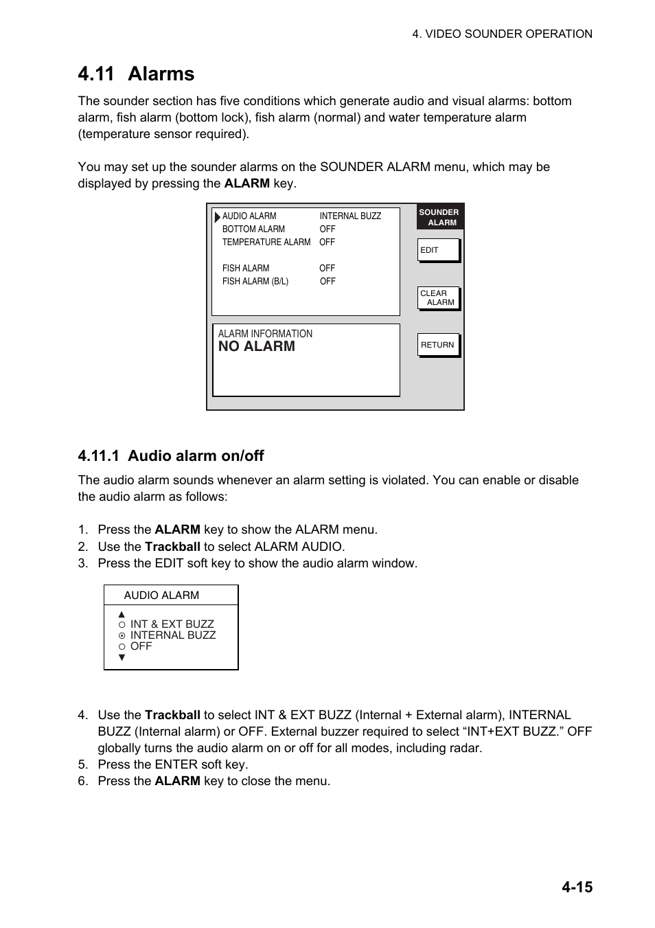 11 alarms, 1 audio alarm on/off | Furuno NATVET 1824C User Manual | Page 136 / 239