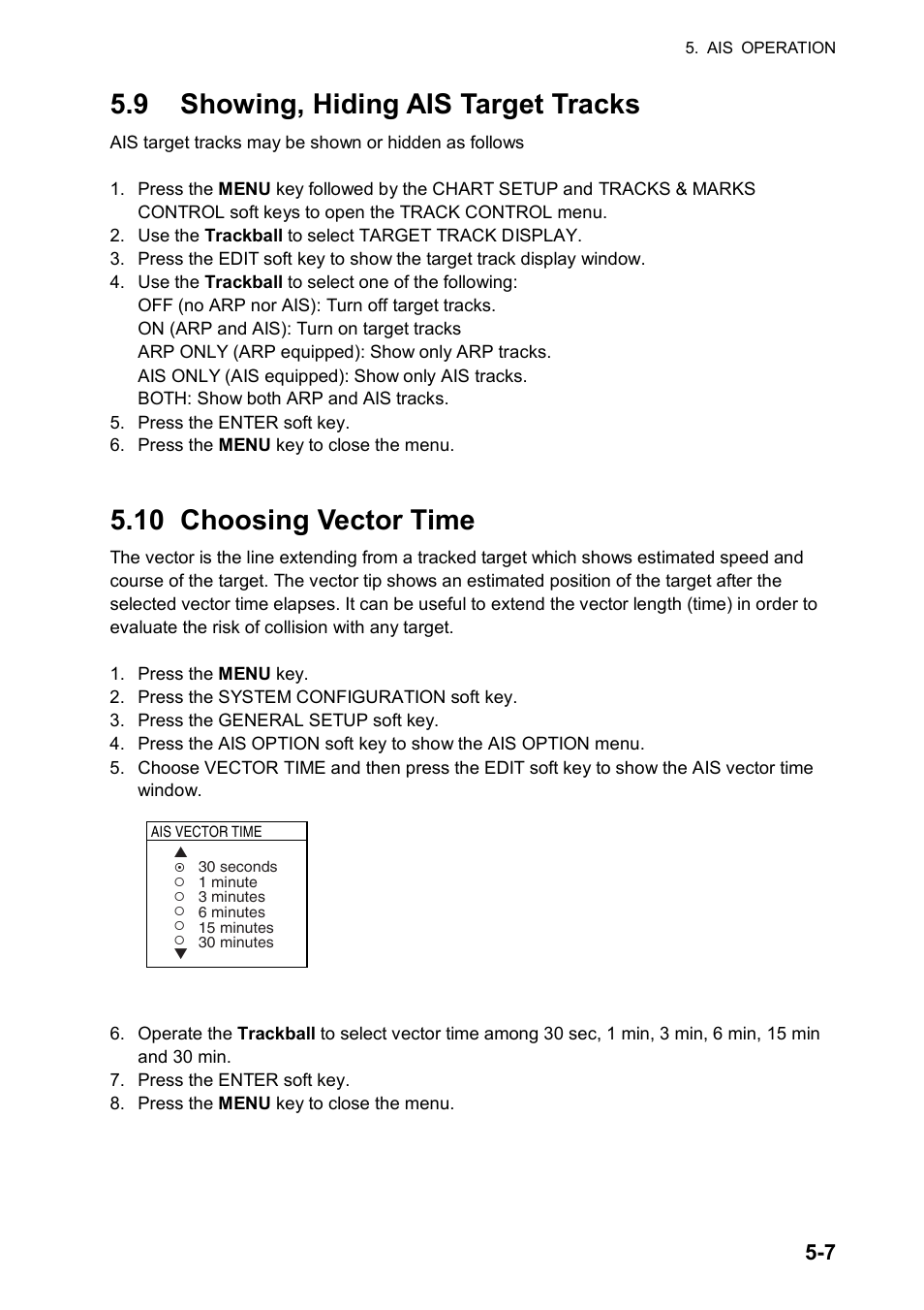 9 showing, hiding ais target tracks, 10 choosing vector time | Furuno NATVET 1824C User Manual | Page 150 / 239