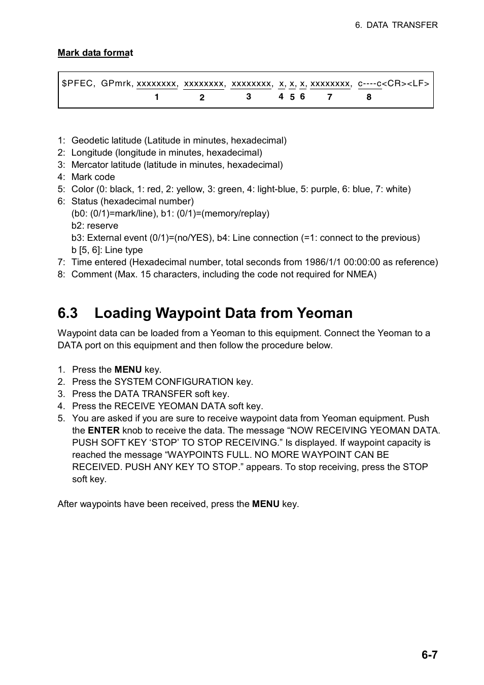 3 loading waypoint data from yeoman | Furuno NATVET 1824C User Manual | Page 158 / 239