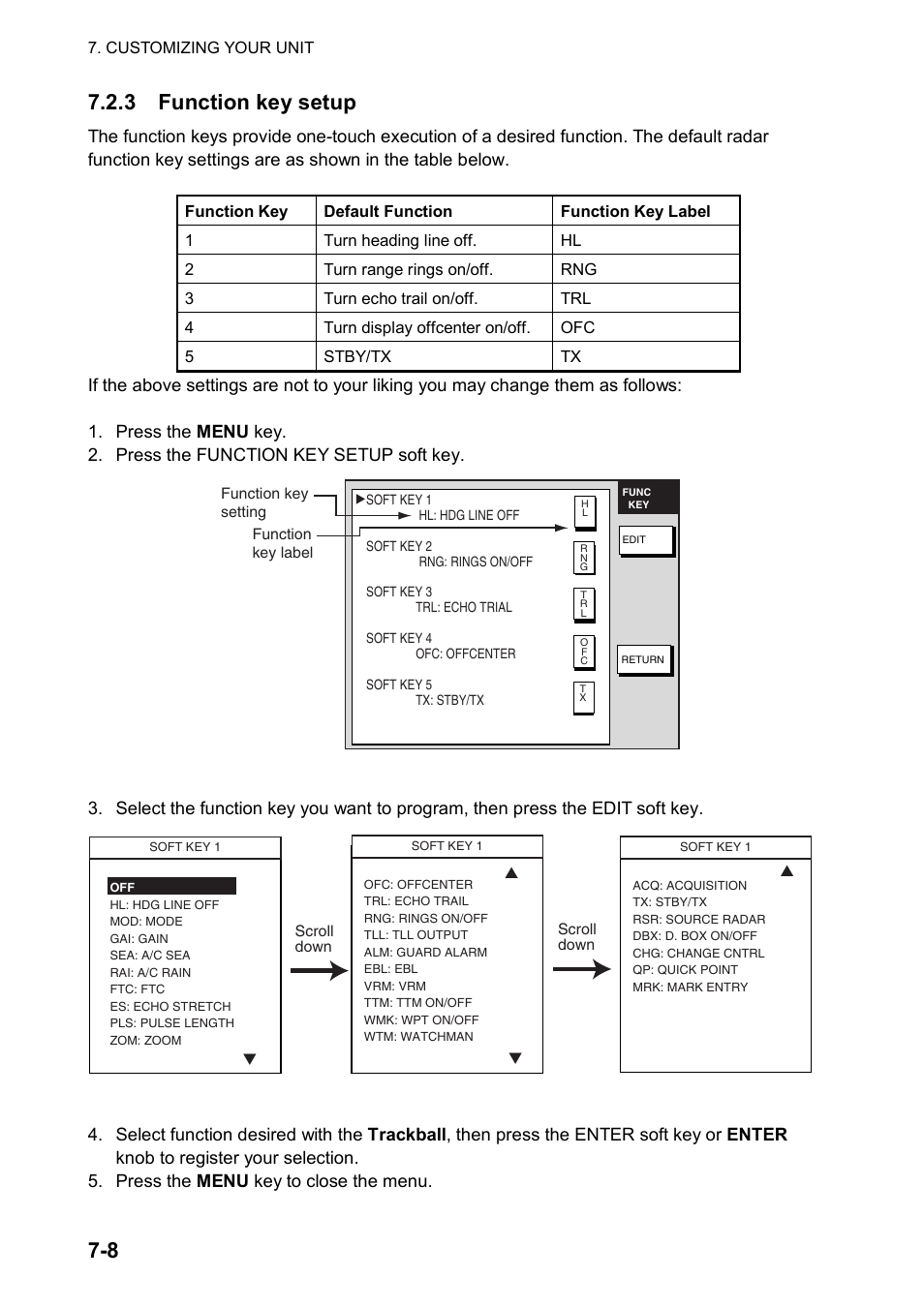 8 7.2.3 function key setup | Furuno NATVET 1824C User Manual | Page 169 / 239