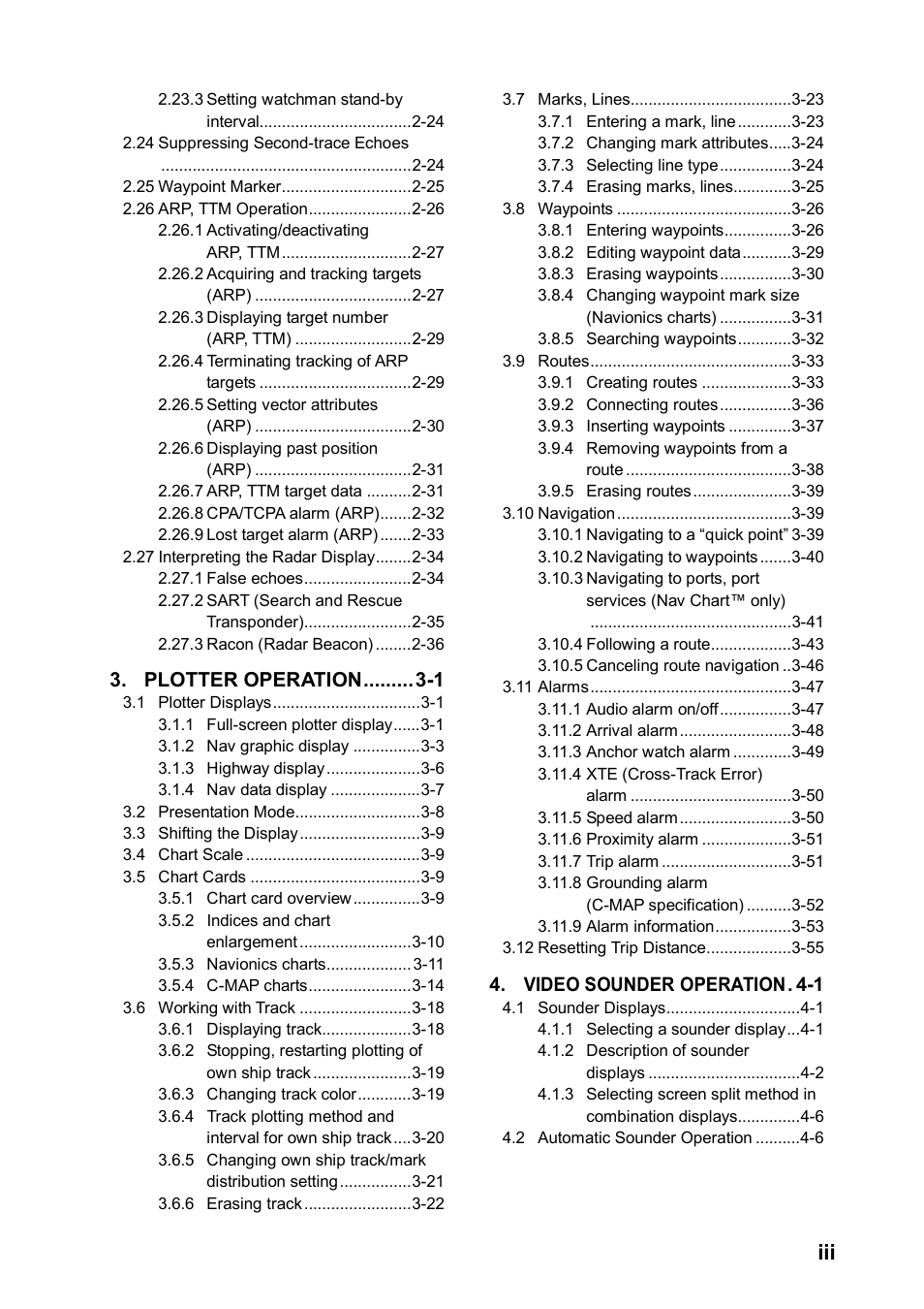 Plotter operation -1, Video sounder operation. 4-1 | Furuno NATVET 1824C User Manual | Page 4 / 239