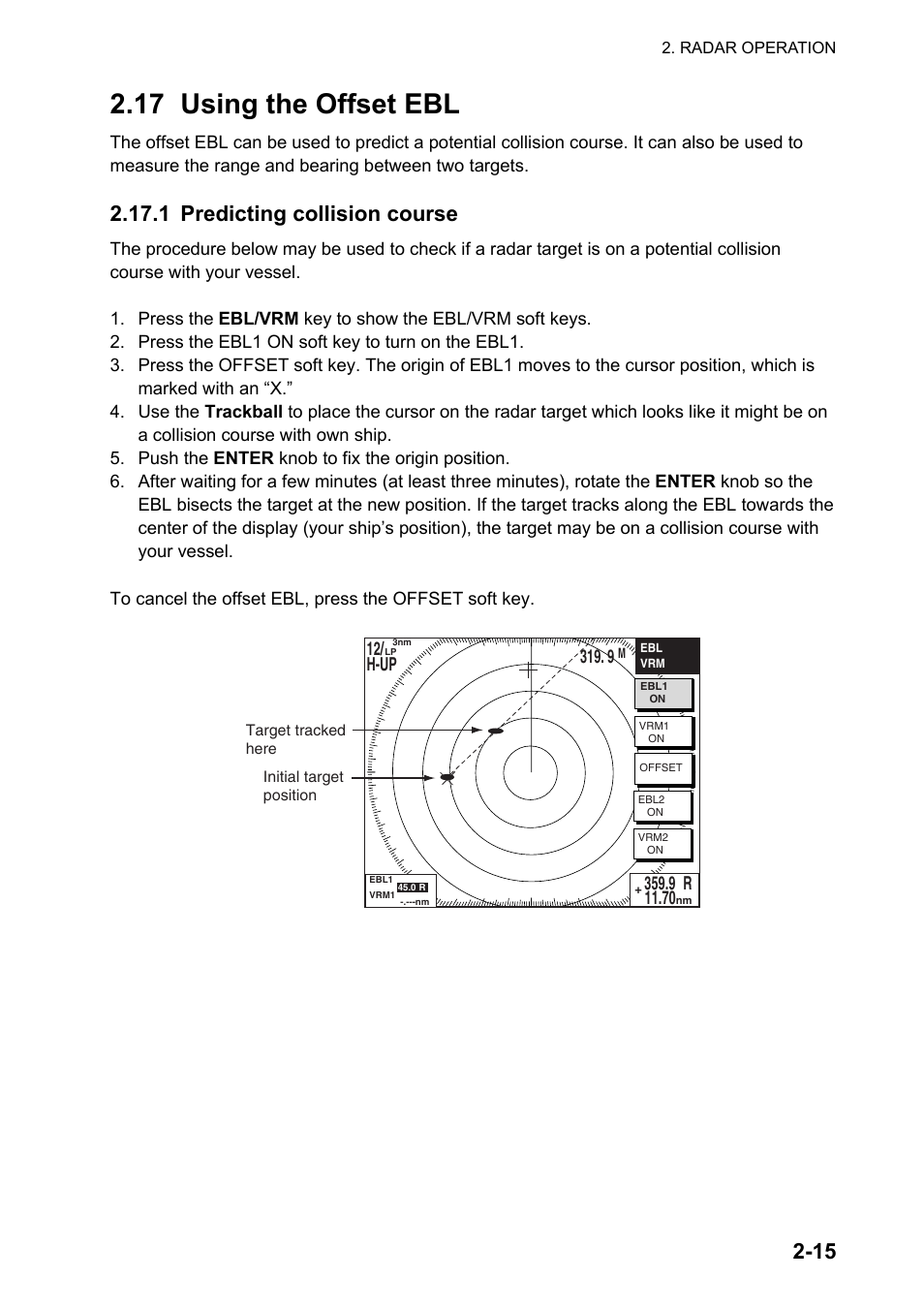 17 using the offset ebl, 1 predicting collision course | Furuno NATVET 1824C User Manual | Page 44 / 239