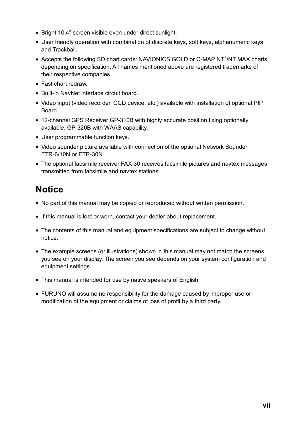 Notice | Furuno NATVET 1824C User Manual | Page 8 / 239