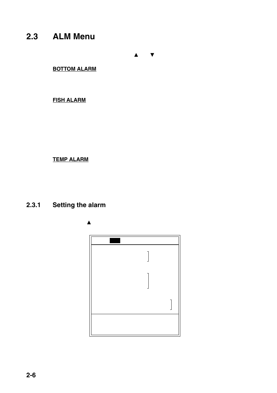 3 alm menu, 1 setting the alarm | Furuno FCV-1100L User Manual | Page 36 / 84