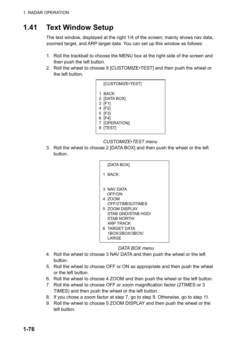 41 text window setup | Furuno FAR-2107 User Manual | Page 102 / 280