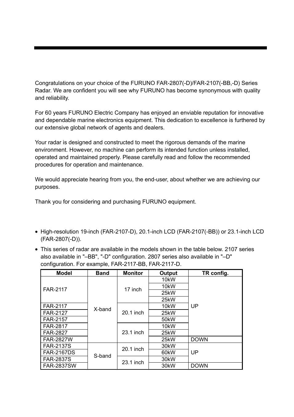 Foreword, A word to the owner of the far-28x7/far-21x7(-bb), Features | Furuno FAR-2107 User Manual | Page 13 / 280