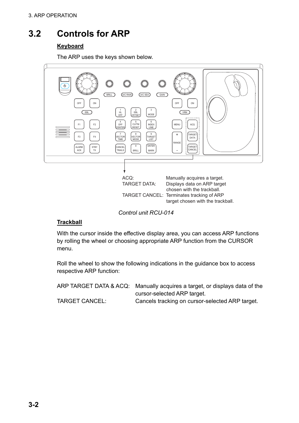 2 controls for arp, Keyboard the arp uses the keys shown below, Arp operation | Furuno FAR-2107 User Manual | Page 134 / 280