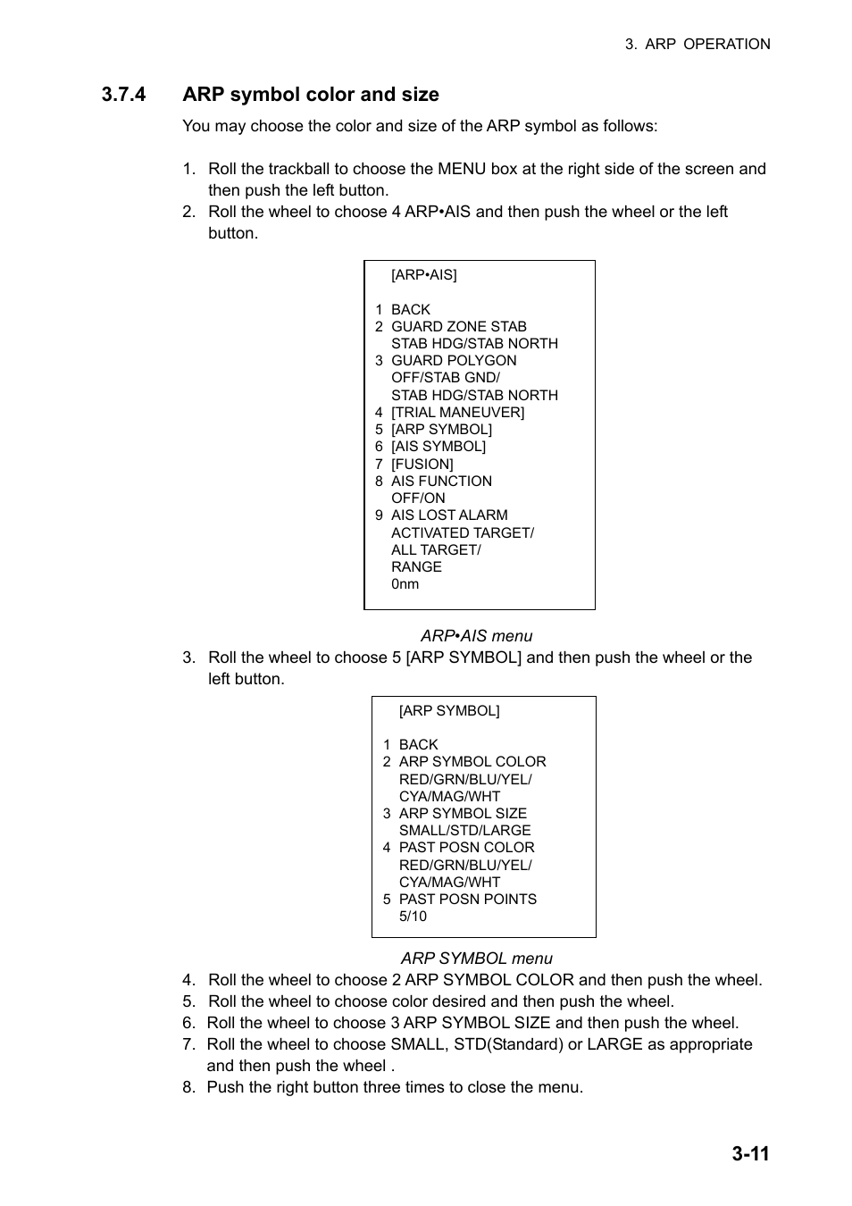 4 arp symbol color and size | Furuno FAR-2107 User Manual | Page 143 / 280