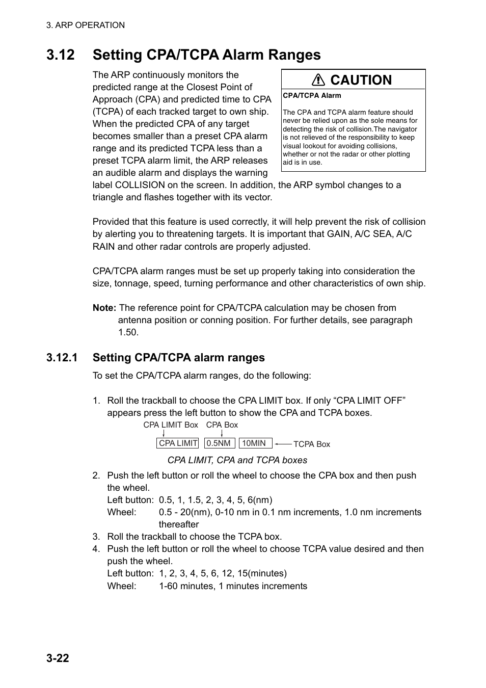 12 setting cpa/tcpa alarm ranges, Caution | Furuno FAR-2107 User Manual | Page 154 / 280