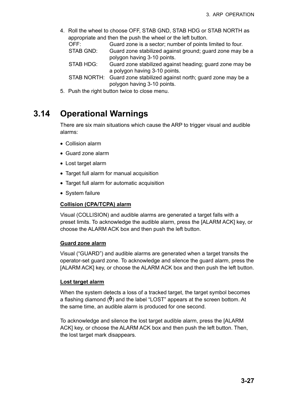 14 operational warnings | Furuno FAR-2107 User Manual | Page 159 / 280