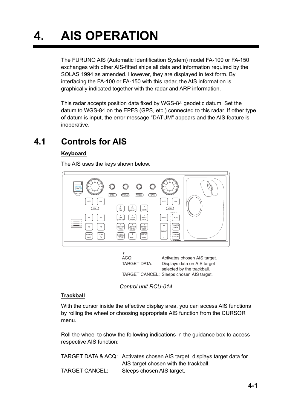 Ais operation, 1 controls for ais, Keyboard the ais uses the keys shown below | Furuno FAR-2107 User Manual | Page 171 / 280