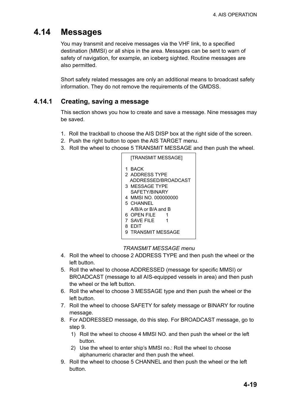 14 messages, 1 creating, saving a message | Furuno FAR-2107 User Manual | Page 189 / 280