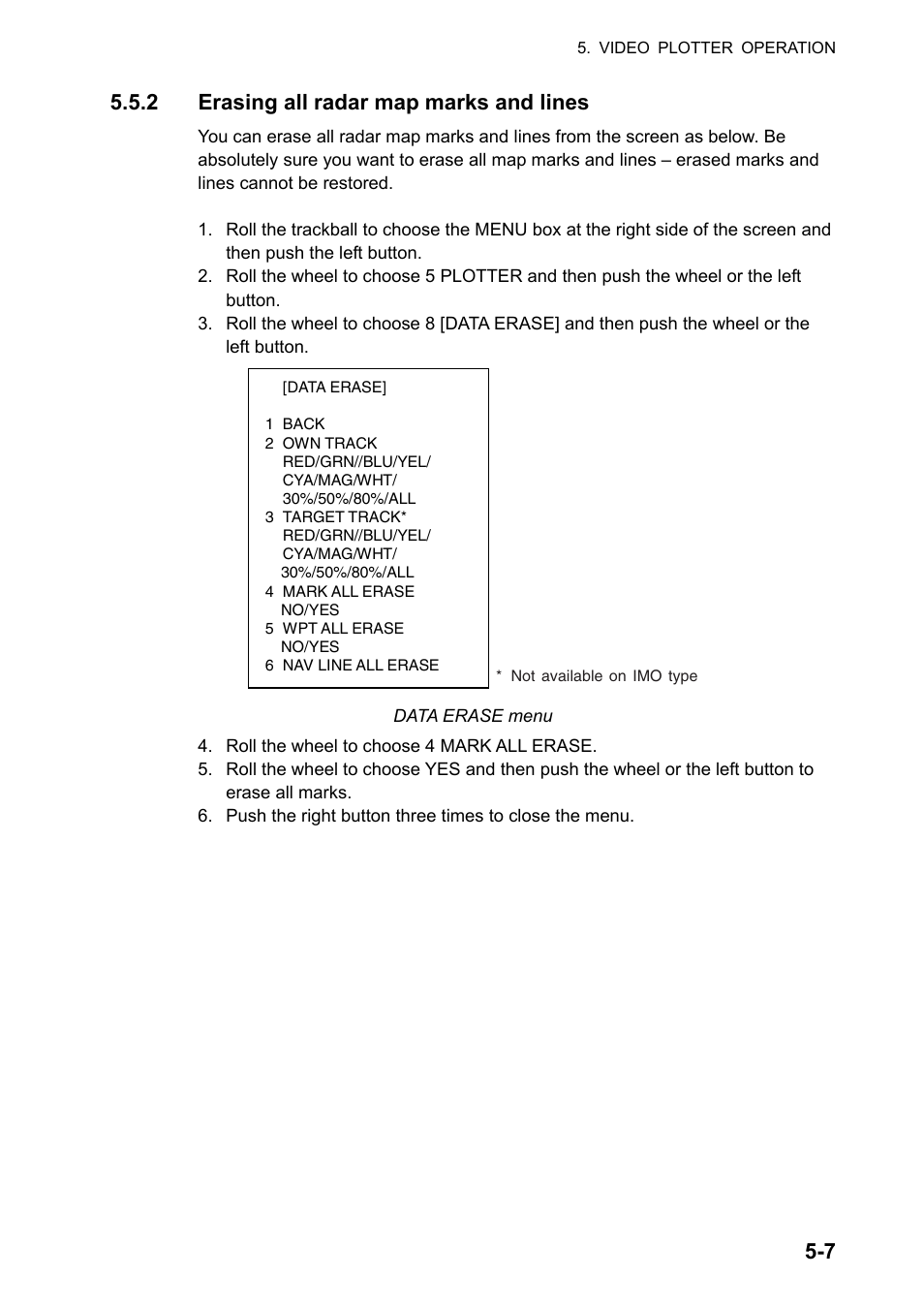 7 5.5.2 erasing all radar map marks and lines | Furuno FAR-2107 User Manual | Page 201 / 280