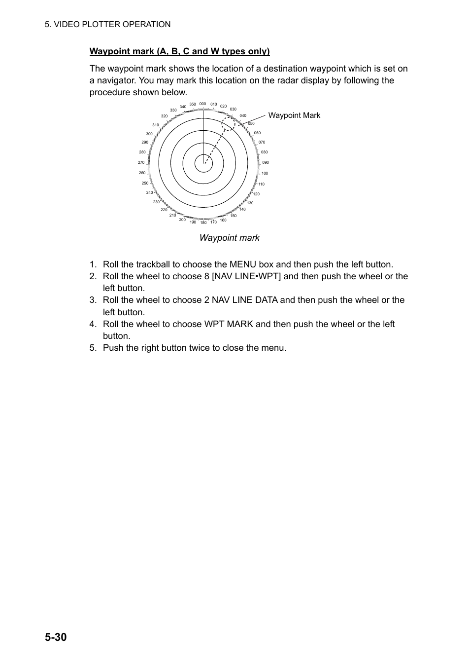 Video plotter operation, Waypoint mark | Furuno FAR-2107 User Manual | Page 224 / 280