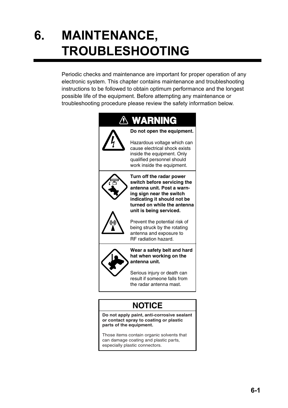 Maintenance, troubleshooting, Warning, Notice | Furuno FAR-2107 User Manual | Page 231 / 280