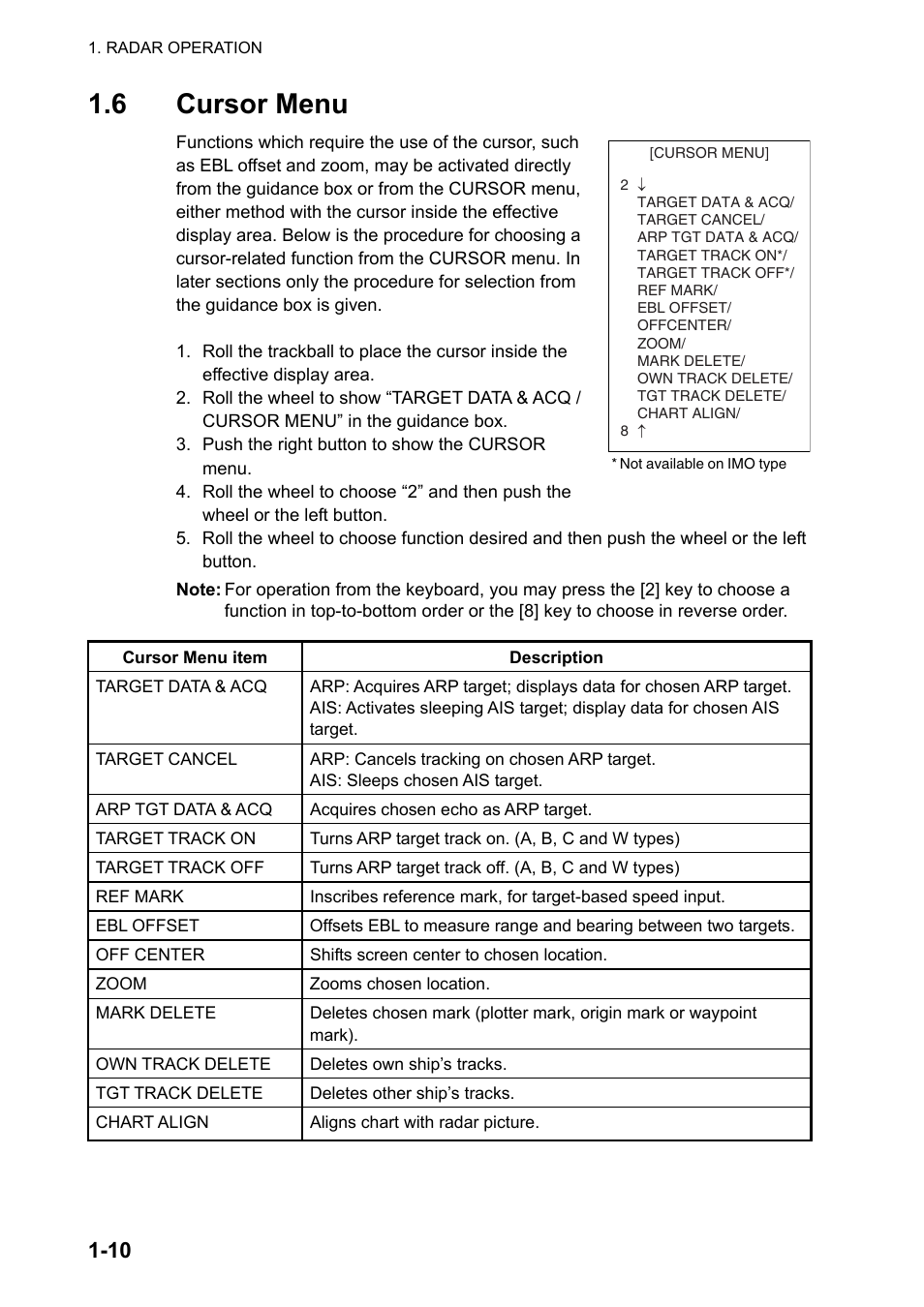 6 cursor menu | Furuno FAR-2107 User Manual | Page 36 / 280