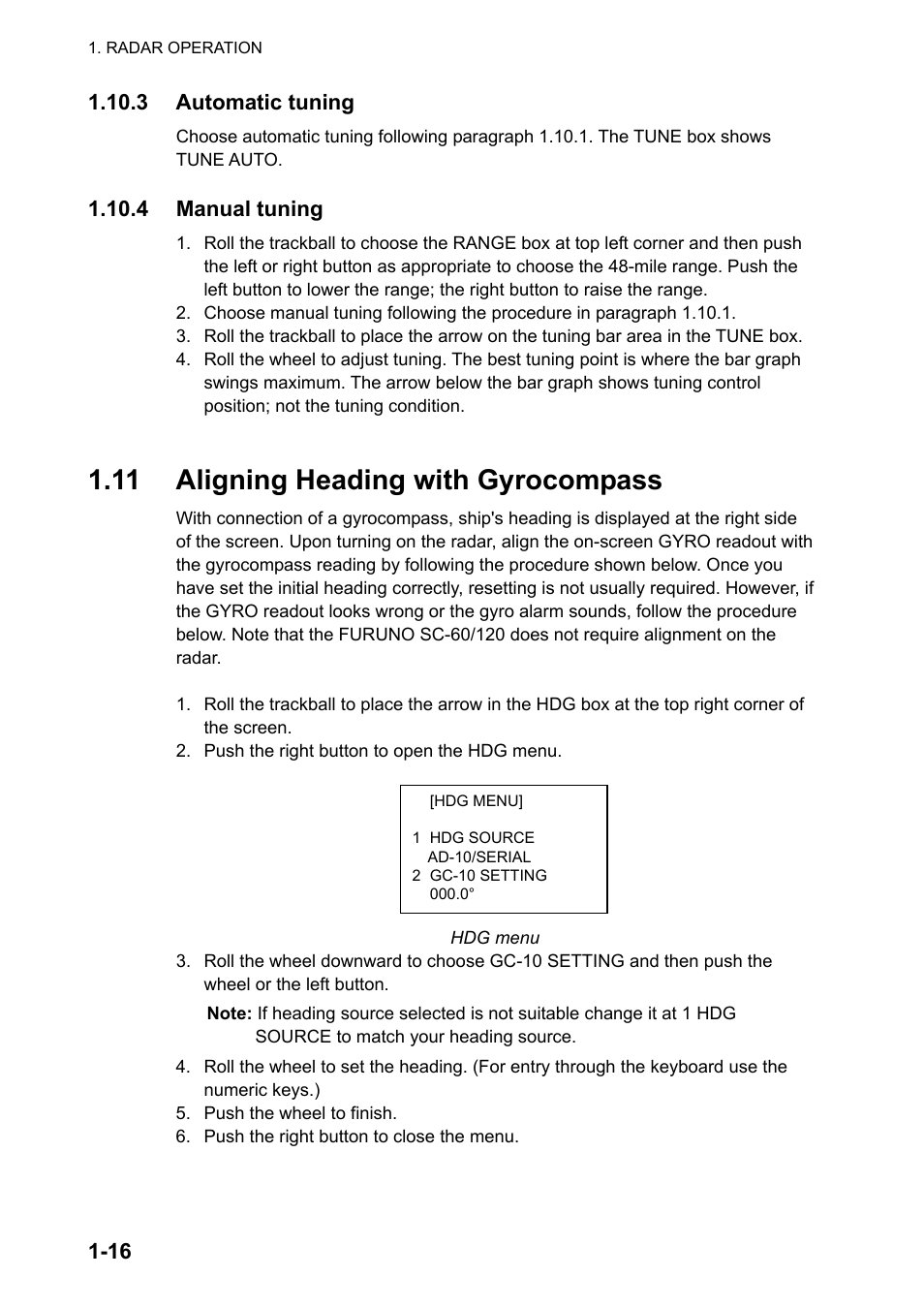 11 aligning heading with gyrocompass | Furuno FAR-2107 User Manual | Page 42 / 280