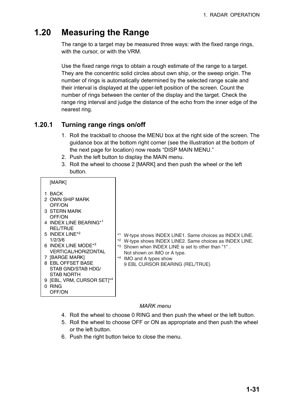 20 measuring the range, 1 turning range rings on/off | Furuno FAR-2107 User Manual | Page 57 / 280