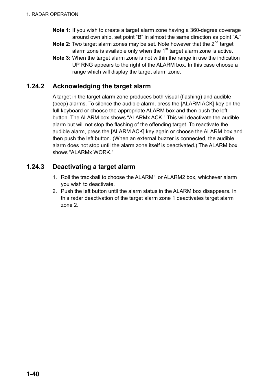 2 acknowledging the target alarm, 3 deactivating a target alarm | Furuno FAR-2107 User Manual | Page 66 / 280