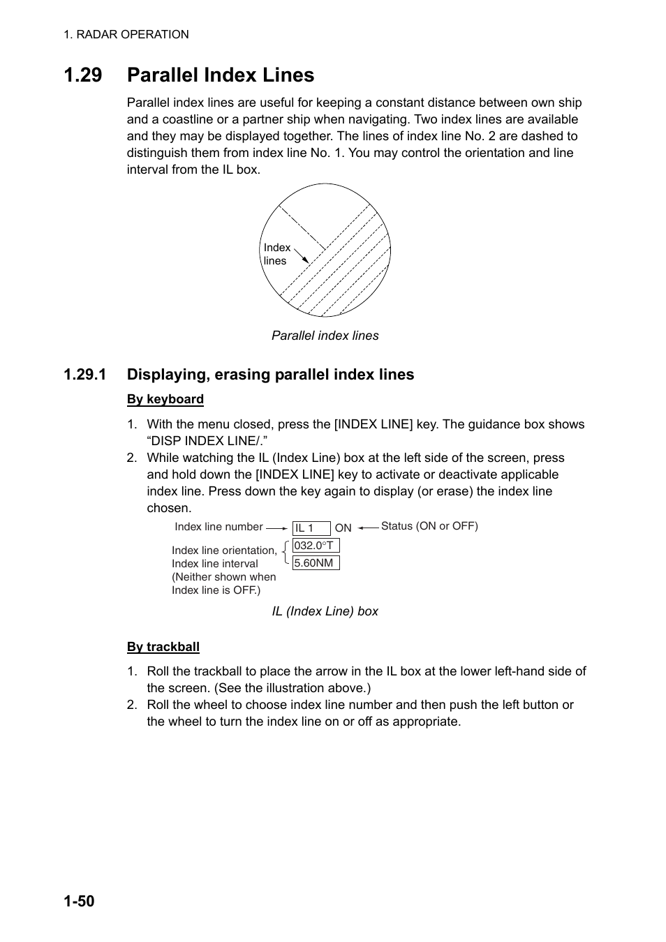 29 parallel index lines, 1 displaying, erasing parallel index lines | Furuno FAR-2107 User Manual | Page 76 / 280