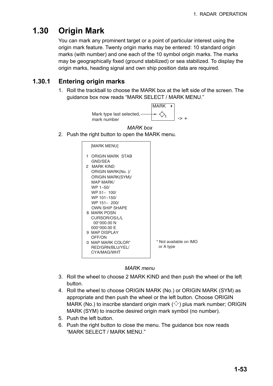 30 origin mark, 1 entering origin marks | Furuno FAR-2107 User Manual | Page 79 / 280