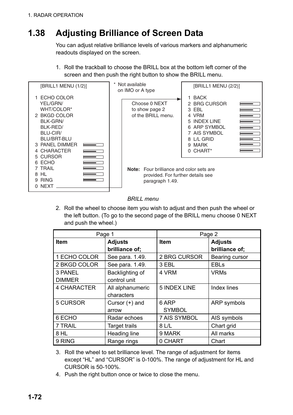 38 adjusting brilliance of screen data | Furuno FAR-2107 User Manual | Page 98 / 280