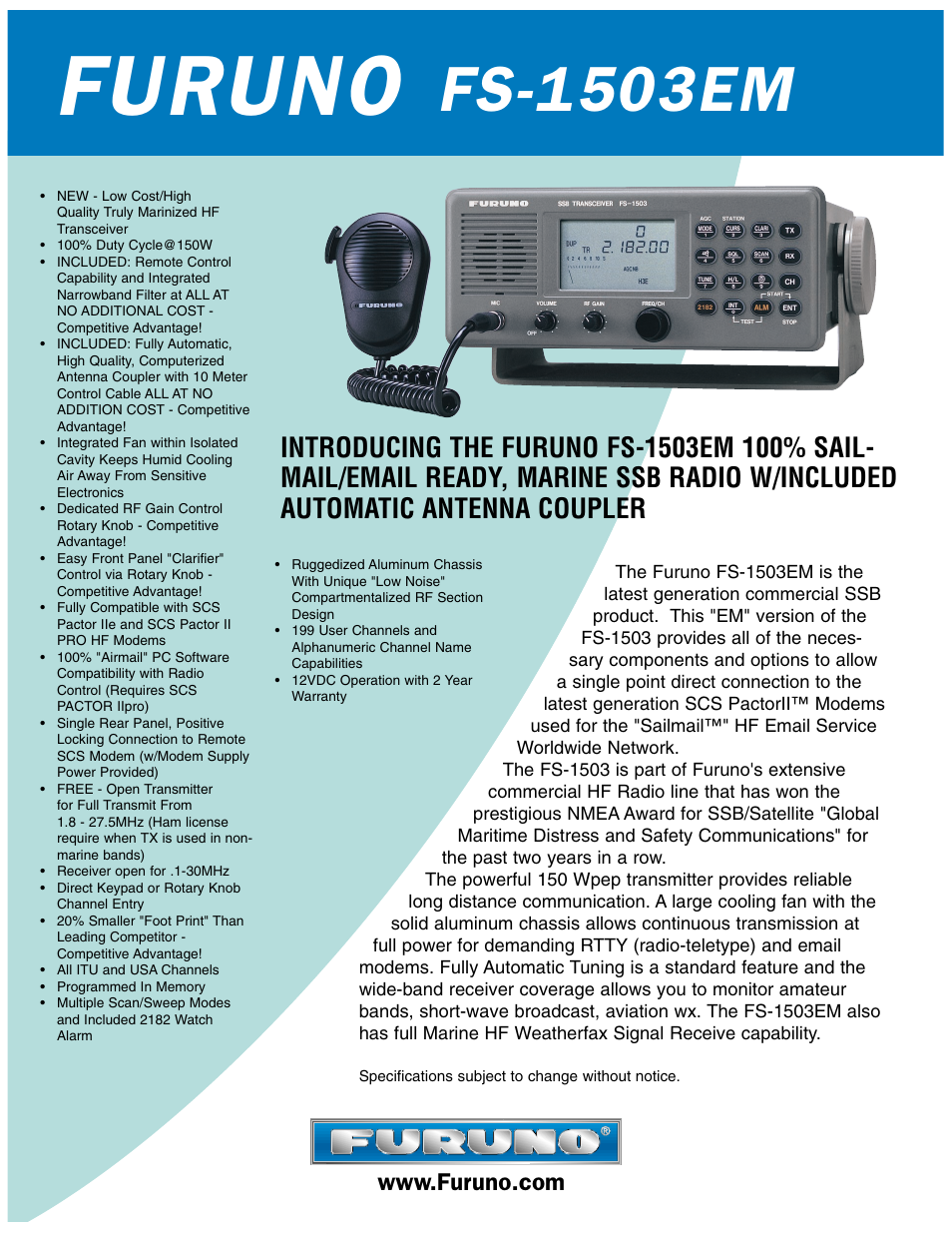 Furuno FS-1503EM User Manual | 1 page