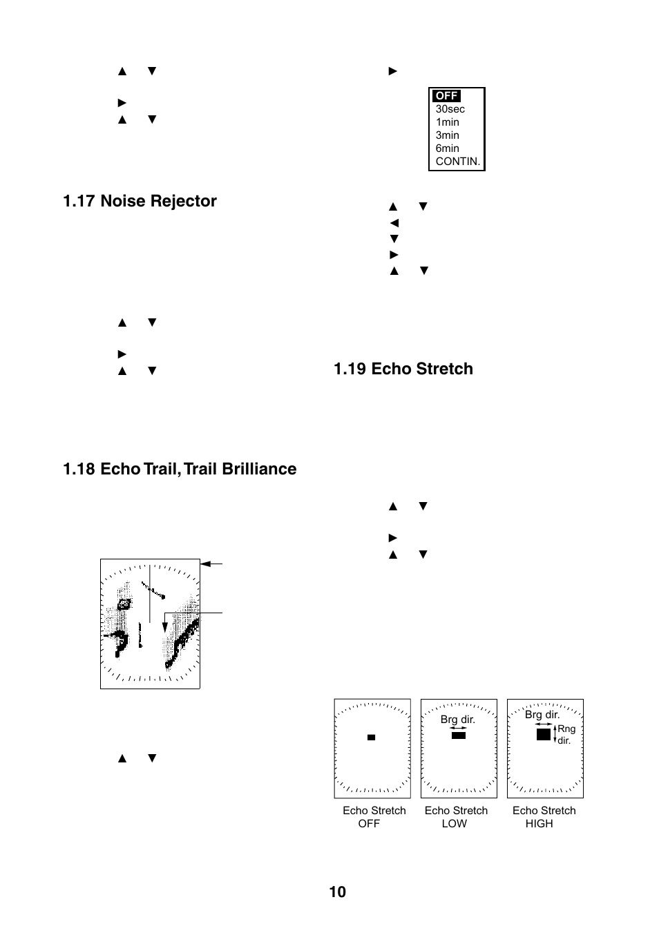 17 noise rejector, 18 echo trail, trail brilliance, 19 echo stretch | Furuno 1623 User Manual | Page 17 / 47