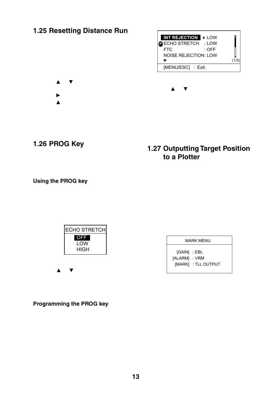 25 resetting distance run, 26 prog key, 27 outputting target position to a plotter | Furuno 1623 User Manual | Page 20 / 47