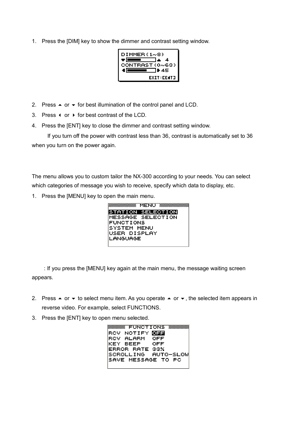3 adjusting dimmer and contrast, 4 menu operation overview | Furuno NX-300 User Manual | Page 24 / 65