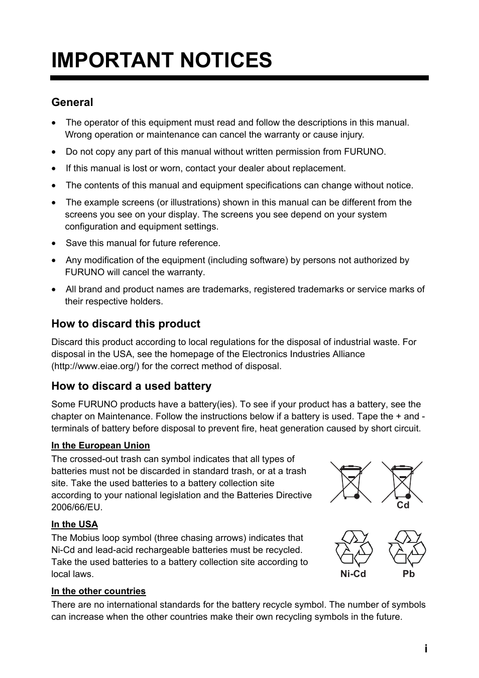 Important notices | Furuno NX-300 User Manual | Page 3 / 65