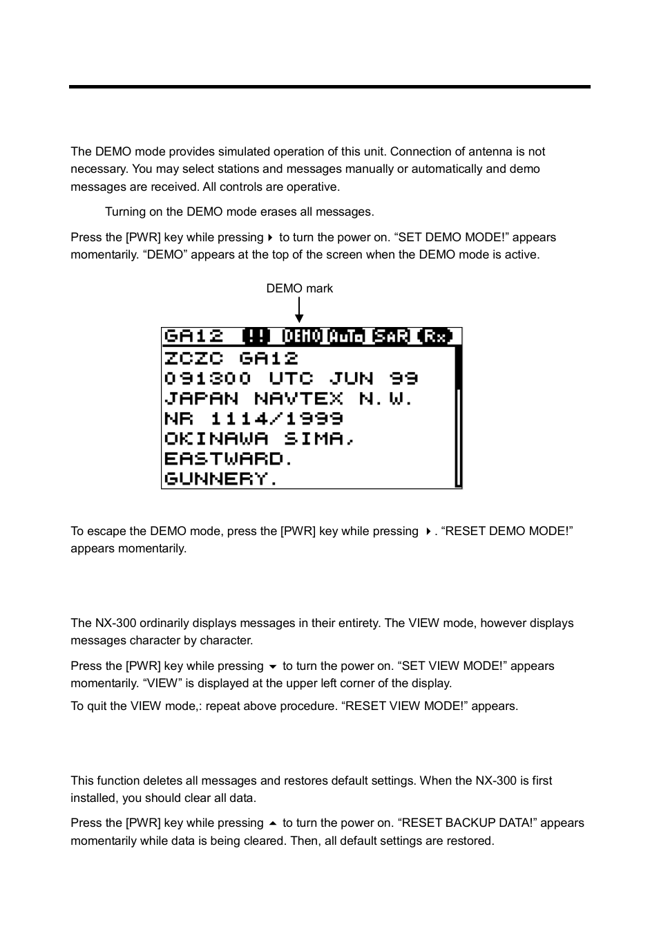 Other functions, 1 demo mode, 2 view mode | 3 all clear | Furuno NX-300 User Manual | Page 41 / 65