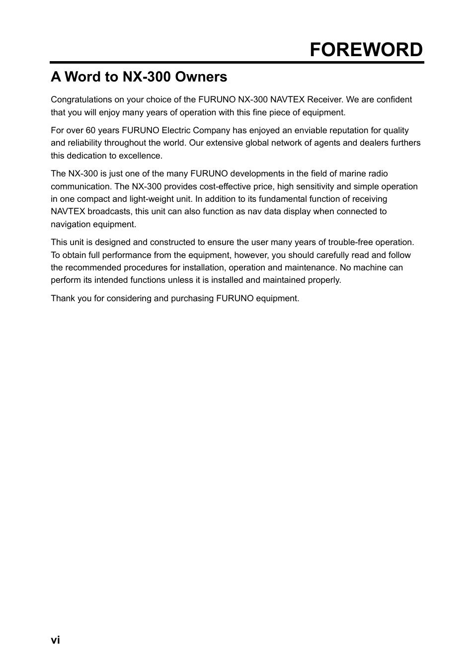 Foreword, A word to nx-300 owners | Furuno NX-300 User Manual | Page 8 / 65