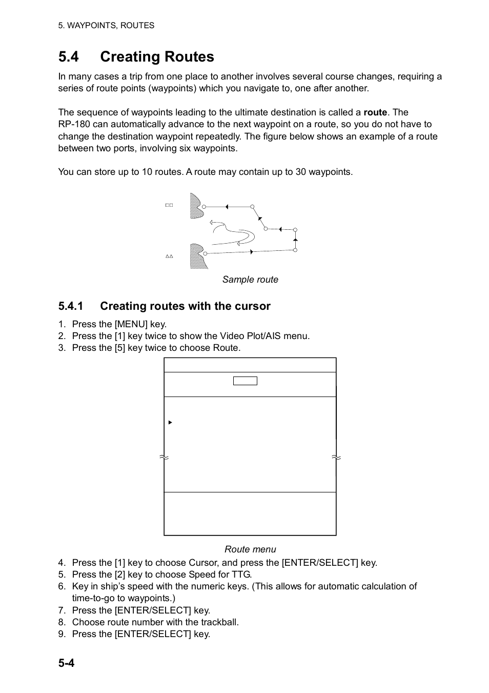 4 creating routes, 1 creating routes with the cursor | Furuno RP180 User Manual | Page 35 / 100