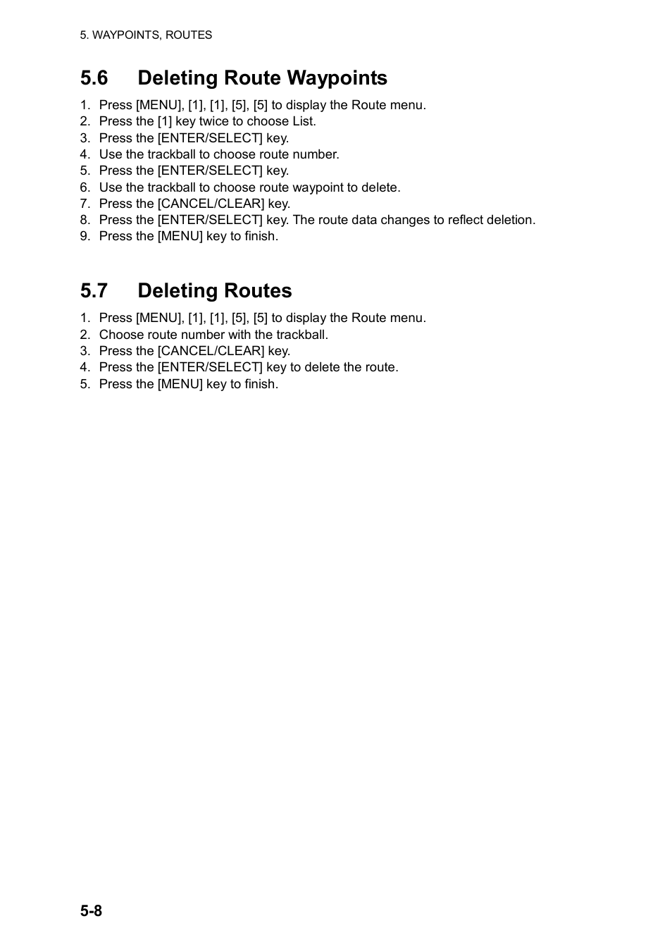 6 deleting route waypoints, 7 deleting routes | Furuno RP180 User Manual | Page 39 / 100