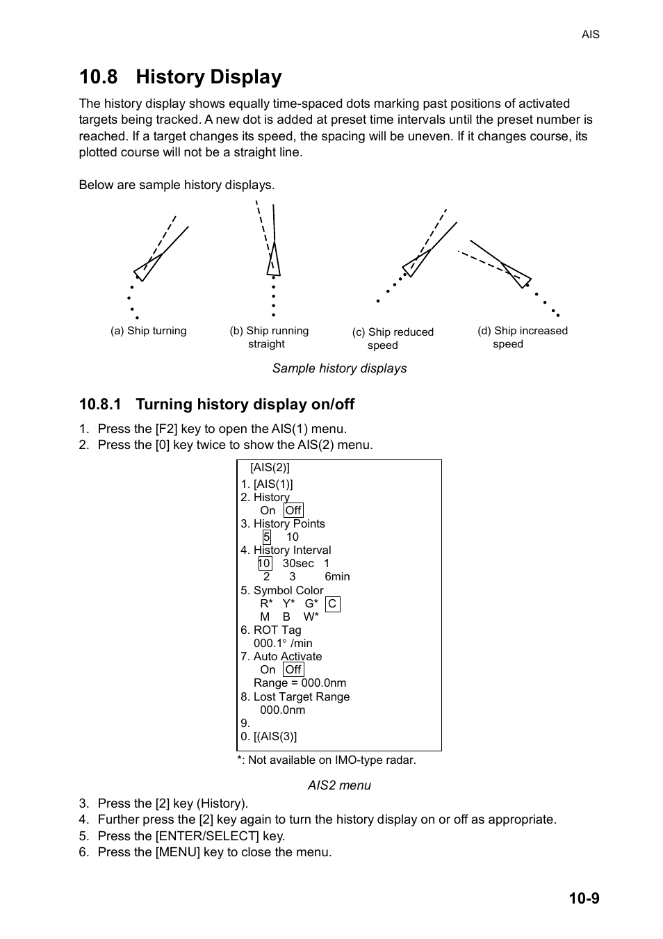 8 history display, 1 turning history display on/off | Furuno RP180 User Manual | Page 72 / 100