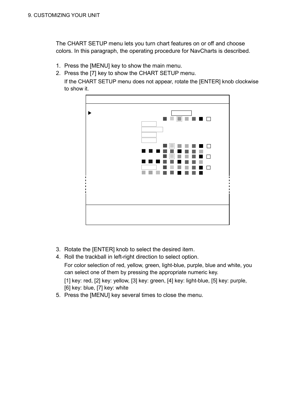 4 9.1.2 chart setup menu items description | Furuno GP-3500F User Manual | Page 118 / 246