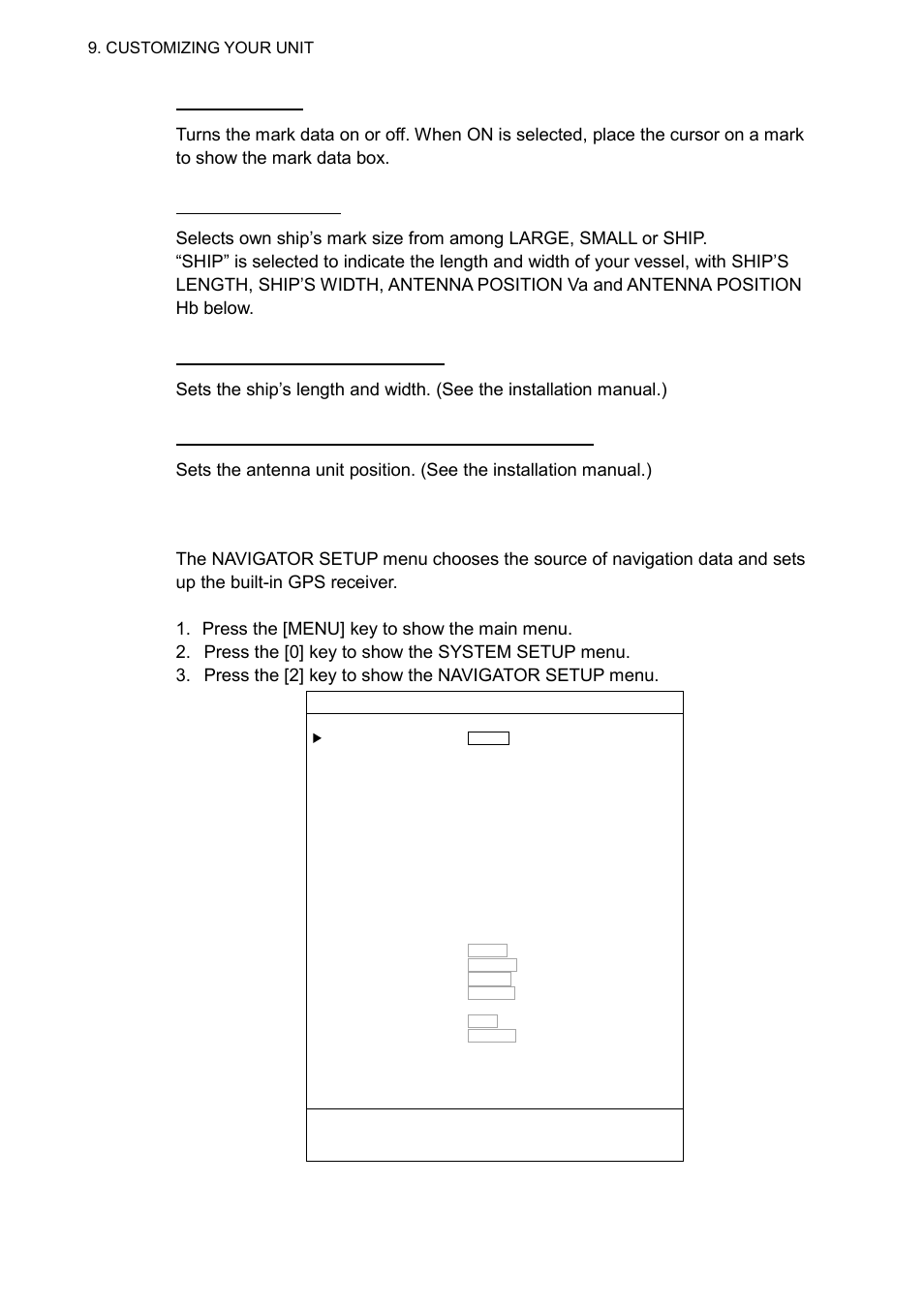 4 navigator setup menu, Navigator setup menu | Furuno GP-3500F User Manual | Page 130 / 246