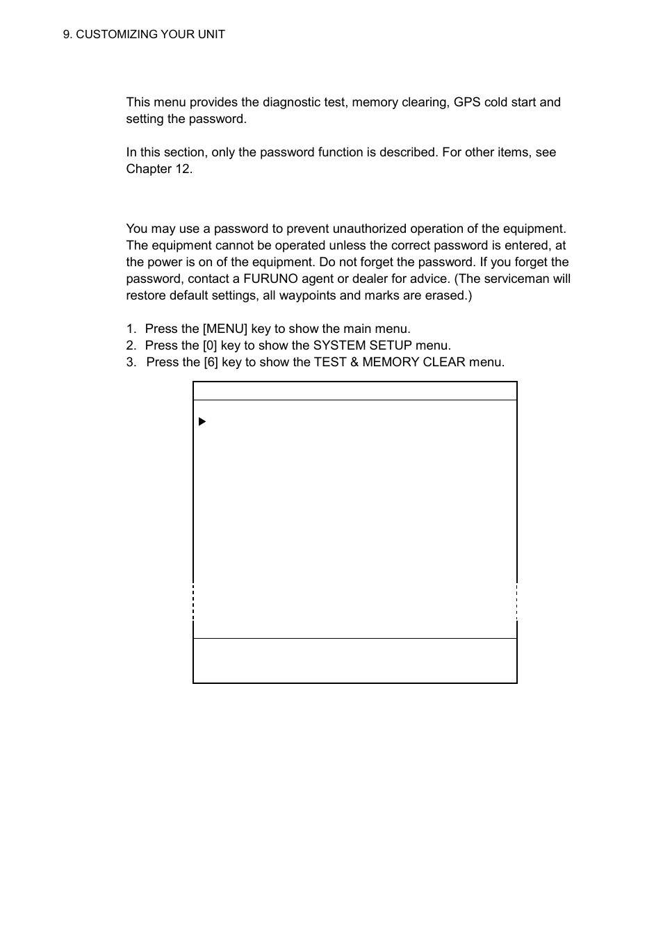 8 test & memory clear menu, 1 setting the password | Furuno GP-3500F User Manual | Page 150 / 246