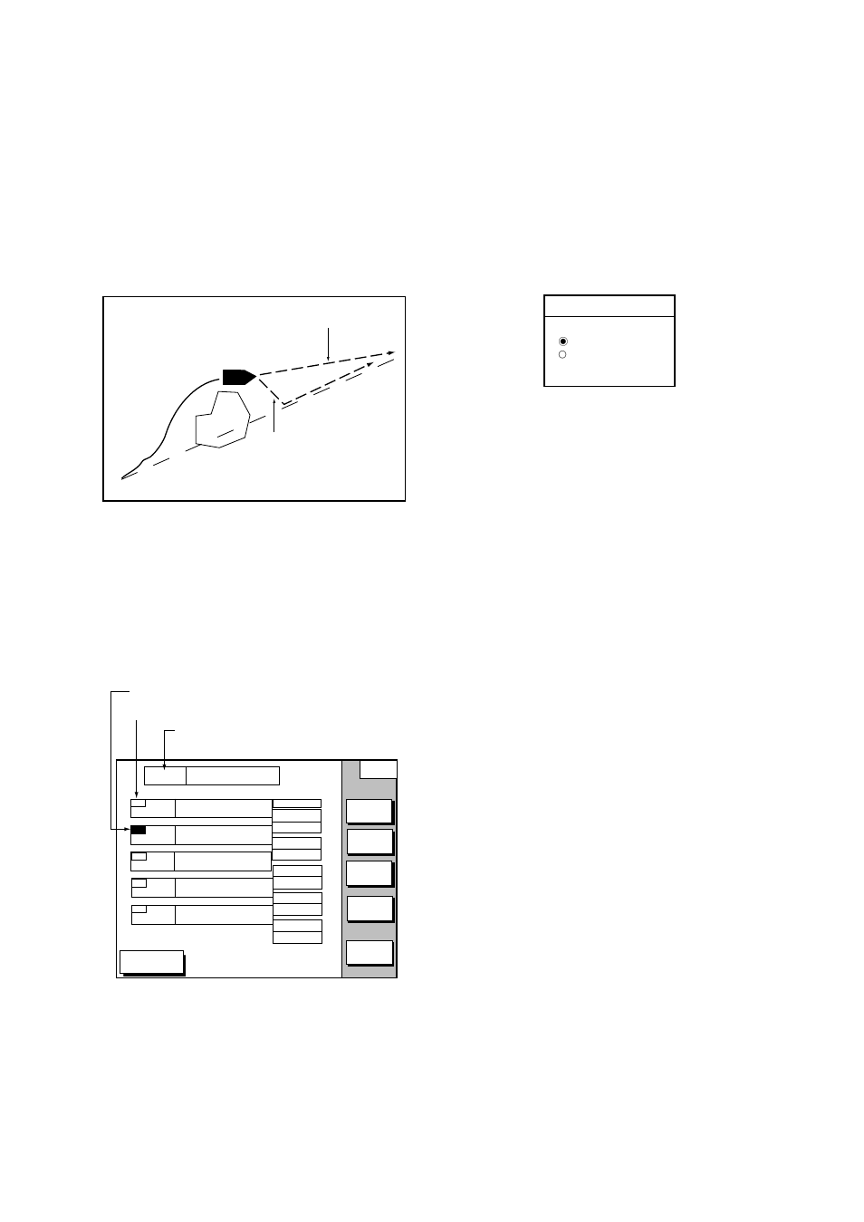 Restarting navigation, Setting speed for eta calculation, Switching waypoints | Original course obstacle line 1 line 2, Spd 10.0kt ™ gps avg spd | Furuno GP-1650F User Manual | Page 58 / 109